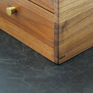 Handcrafted Black Walnut Two-Drawer Box: Minimalist Brass Knob Organizer
