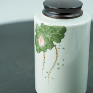 White Porcelain Lotus Jar, Hand-Painted Storage Canister, Airtight, Moisture-Proof