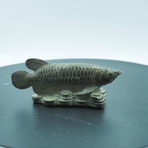 Pure Copper Golden Dragon Fish Figurine with Money Base, Symbol of Abundance and Prosperity