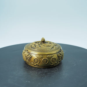 Copper Dragon & Phoenix Ashtray: Antique-Style Relief Decor