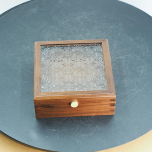 Handcrafted Black Walnut Keepsake Box, Patterned Glass Lid