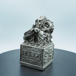 Pure Copper Nine-Dragon Seal Ornament: Imperial Desk Decor