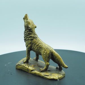 Pure Copper Golden Roaring Grey Wolf Totem Figurine, Creative Brass Wolf Ornament