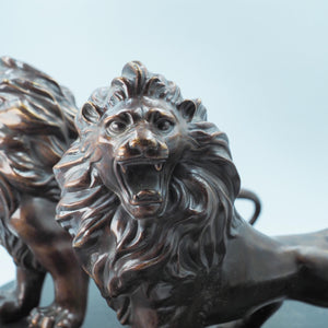 Pair of Majestic Pure Copper Lion Statues, Bank Entrance Guardians