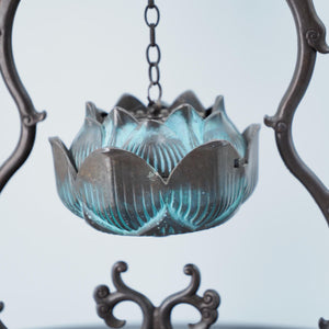 Copper Double Dragon Incense Burner: Hanging Lotus Plate Censer