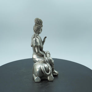 Antique Style Pure Copper Samantabhadra Bodhisattva Statue with Elephant Mount, Copper Craft Ornament