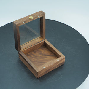 Walnut Glass-Top Keepsake Box, Brass Knob, Jewelry Organizer