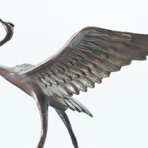 Pure Copper Dancing Crane Figurine, Mountain Cloud and Pine Theme, Finely Polished Craft