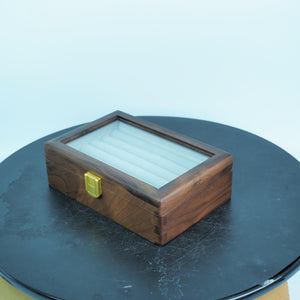 Black Walnut Ring & Earring Jewelry Box, Compact Wooden Storage Organizer