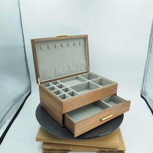 North American Black Walnut Double-Layer Jewelry Box, Integrated Multi-Storage Design