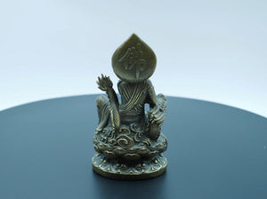 Bronze Guanyin Buddha Statue Riding Dragon: Antique-Style Buddhist Decor