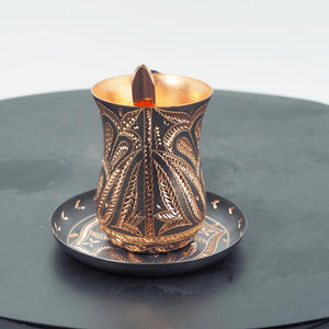 Hand-Hammered Copper Coffee Cup, Chasing Engraved Metal Mug, Braided Handle Artisanal Drinkware