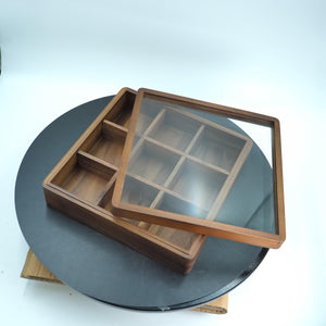 Black Walnut Watch Storage Box, Glass Lid, 9-Grid Organizer, Luxury Wooden Display Case