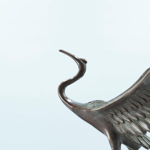 Pure Copper Dancing Crane Figurine, Mountain Cloud and Pine Theme, Finely Polished Craft