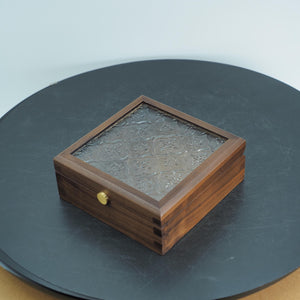 Handcrafted Black Walnut Keepsake Box, Patterned Glass Lid