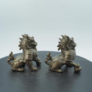 Pair of Pure Copper Kylin Ornaments, Auspicious Wealth and Home Protection Mythical Beasts
