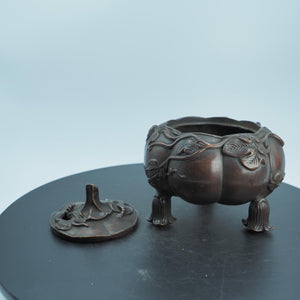 Pure Copper Pumpkin-Shaped Storage case with Relief Lotus Leaf Design, Exquisite Craftsmanship