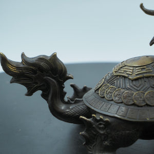 Brass Bagua Dragon Turtle Figurine: Antique Feng Shui Decor