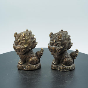 Pair of Pure Copper Kylin Mythical Beast Handheld Ornaments, Feng Shui Home Protection Artifacts