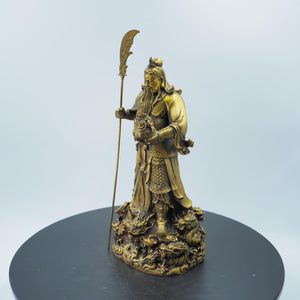 Pure Copper Guan Gong Statue: Martial God Guan Yu Holding Treasure Bowl