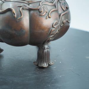 Pure Copper Pumpkin-Shaped Storage case with Relief Lotus Leaf Design, Exquisite Craftsmanship