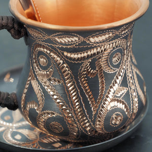Hand-hammered Chasing Copper Mug Set, Engraved Coffee Cup , Artisan Drinkware