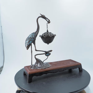 Copper Crane Incense Burner: Lotus Hanging Censer Design
