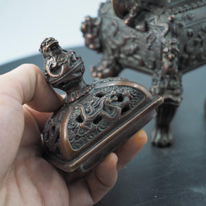 Gilt Copper Tiger Ear Incense Burner: Antique-Style Lion Lid