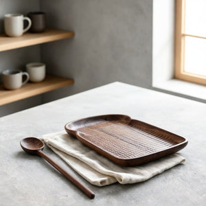 Solid Black Walnut Hand Hammered Wooden Serving Board – Farmhouse Style Bread & Food Tray for Kitchen & Dining