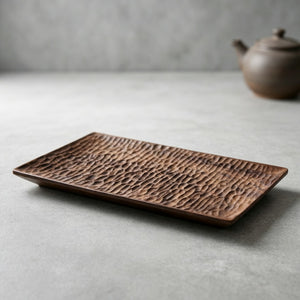 Rectangular Black Walnut & Cherry Wood Tray – Large Solid Wood Lace Carving Decorative Serving Plate