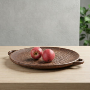 Handcrafted Wood Tray – Double Ear Single Handle, 100% Solid North American Cherry Wood, Japanese Design for Coffee Table & Dining Room