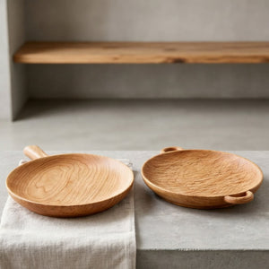 Handcrafted Wood Tray – Double Ear Single Handle, 100% Solid North American Cherry Wood, Japanese Design for Coffee Table & Dining Room