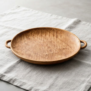 Handcrafted Wood Tray – Double Ear Single Handle, 100% Solid North American Cherry Wood, Japanese Design for Coffee Table & Dining Room