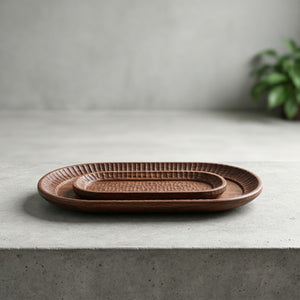 Handcrafted Hammered Edge Oval Wood Plate 100% Black Walnut Whole Piece