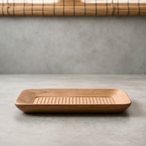 North American Cherry Wood Carved Pattern Japanese Serving Tray