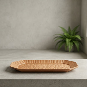 North American Cherry Wood Carved Pattern Japanese Serving Tray