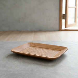 North American Cherry Wood Carved Pattern Japanese Serving Tray