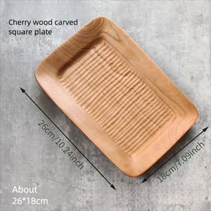 North American Cherry Wood Carved Pattern Japanese Serving Tray