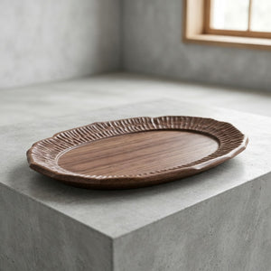 Handmade Hammered Black Walnut Wood Serving Platter – Large Rectangular Tray for Dining Table, Decorative & Practical