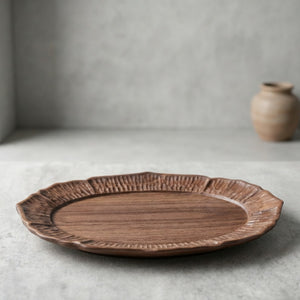 Handmade Hammered Black Walnut Wood Serving Platter – Large Rectangular Tray for Dining Table, Decorative & Practical