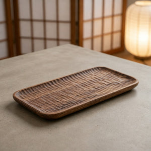 Handmade Lace Carving Texture Wooden Tray Japanese Style Solid Wood Serving Platter North American Black Walnut Whole Piece Crafted