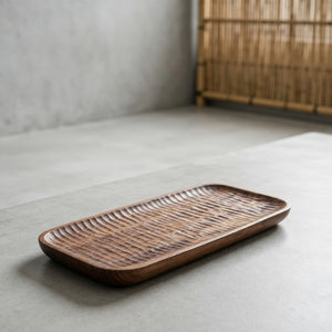 Handmade Lace Carving Texture Wooden Tray Japanese Style Solid Wood Serving Platter North American Black Walnut Whole Piece Crafted