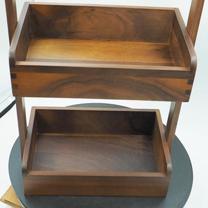 Two-Tier Walnut Wood Storage Rack, Handmade Black Walnut Organizer, Elegant Tabletop Display Shelf
