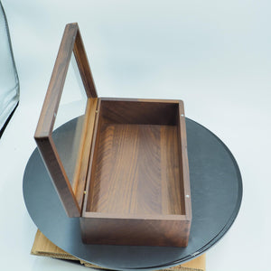 Handcrafted Black Walnut Wood Display Box, Glass Lid Organizer