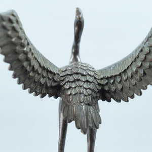 Pure Copper Dancing Crane Figurine, Mountain Cloud and Pine Theme, Finely Polished Craft