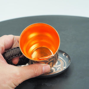 Hand-Hammered Copper Coffee Cup, Chasing Engraved Metal Mug, Braided Handle Artisanal Drinkware