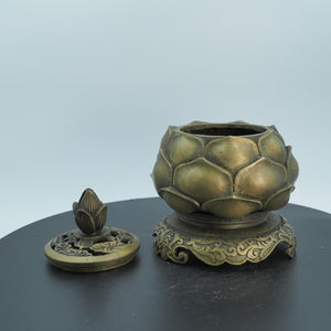 Pure Copper Lotus-Base Incense Burner, Lotus-Shaped Multi-Purpose Storage Container