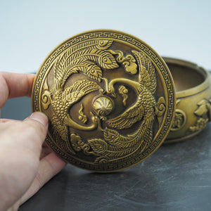 Copper Dragon & Phoenix Ashtray: Antique-Style Relief Decor