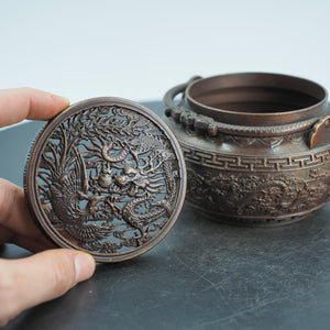 Pure Copper Dragon and Phoenix Incense Burner with Storage Box