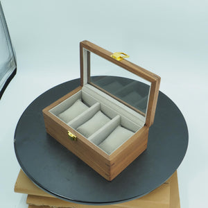 Black Walnut 3-Slot Watch Storage Box, Silk Cushion Pillows, Luxury Dustproof Watch Case